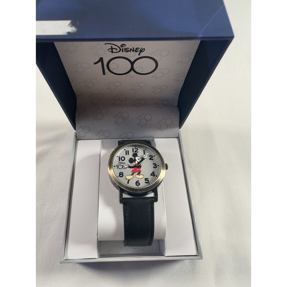 Disney 100th Anniversary Mickey Mouse Watch Moving Hands Black Strap NIB